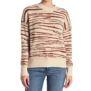 4SI3NNA Womens Zebra Print Pullover Sweater Crewneck Long Sleeve S Small